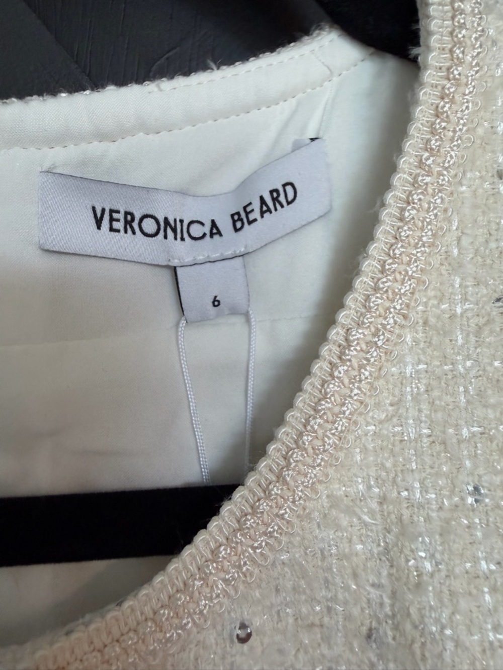 NWT Veronica Beard Julie Embellished Tweed Mini Dress in Off-White, Size 6 - Picture 7 of 15